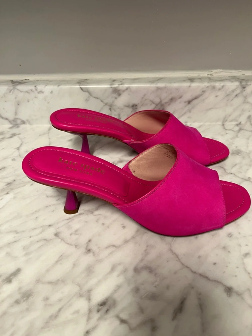 kate spade fuchsia open-toe suede mule heels - Picture 2 of 3